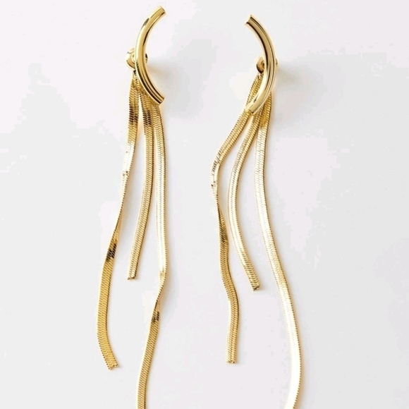 Gold Tone Statement earrings yellow Curved Bar Tassel boho minimalist  💖 2/$30 - Picture 10 of 13